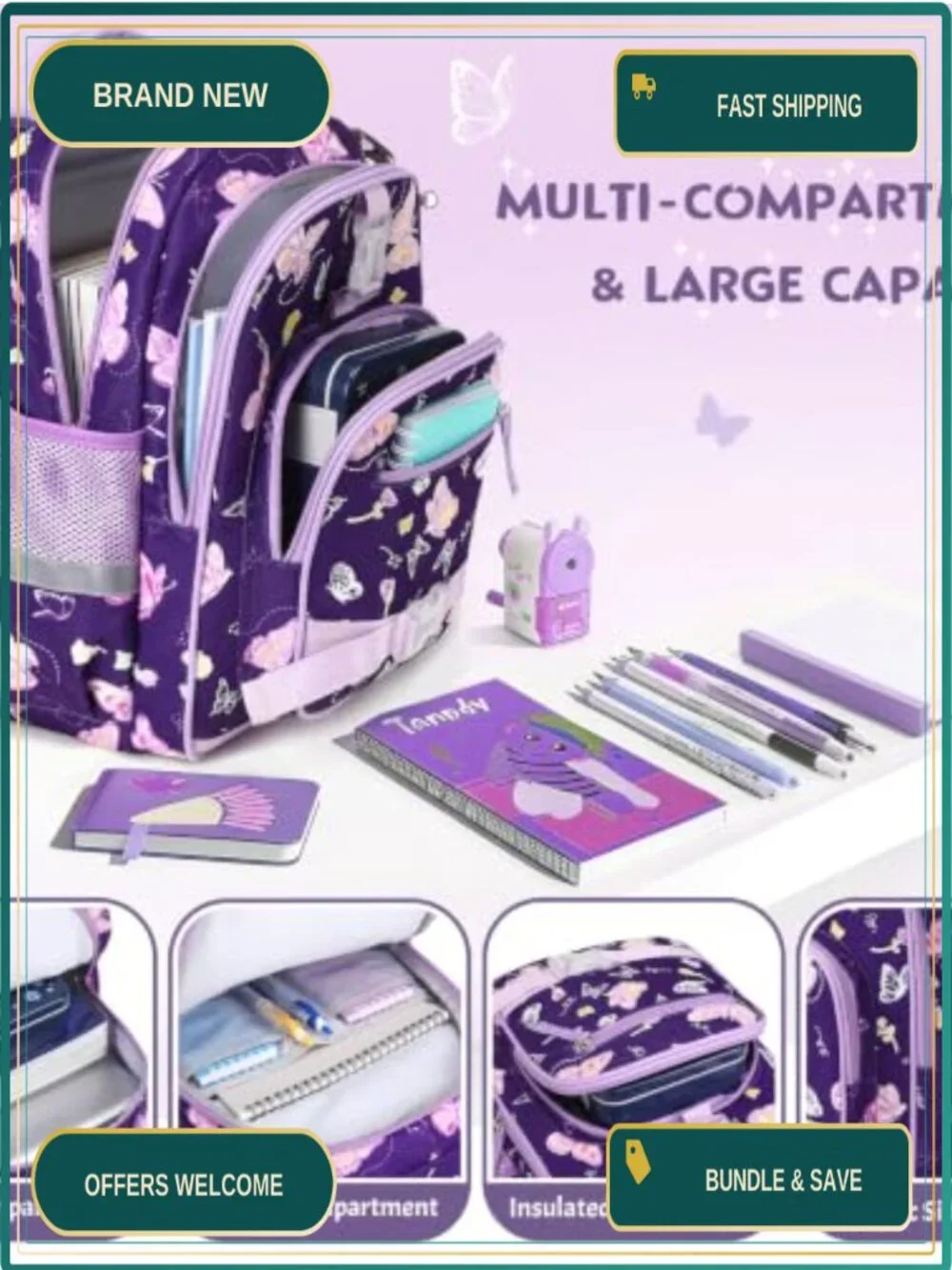 Kids Luminous Backpack Set with Bento Box Lunch Bag Pencil Case